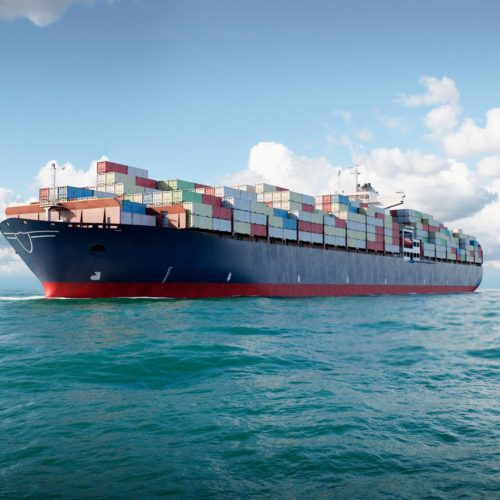 3d schip van de ladingcontainer in overzees