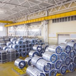 Sheet metal coils in storage warehouse